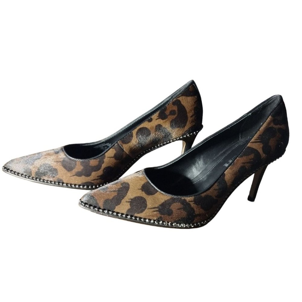 Coach Smith Beadchain Heels Black & Brown Size 5.5 B Calf Hair Pointed Toe Anima